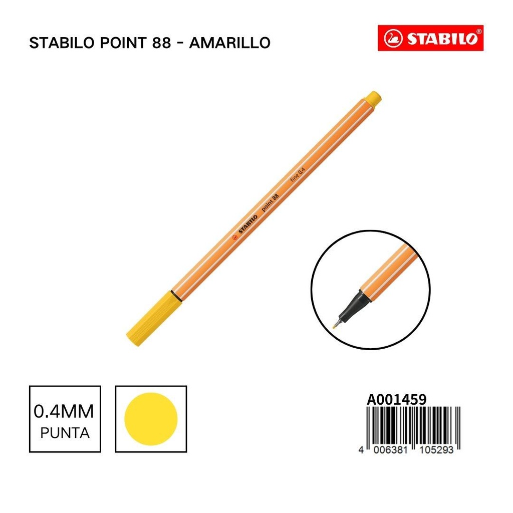 Bolígrafo delgado STABILO point 88 amarillo - Papelería de escritura
