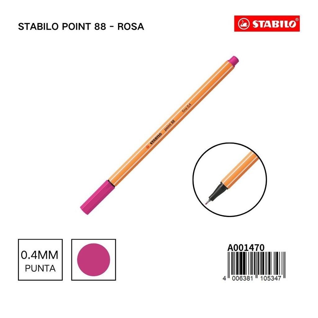 Rotulador estabilo 88 de punta fina 0.4mm rosa - Marca de papelería