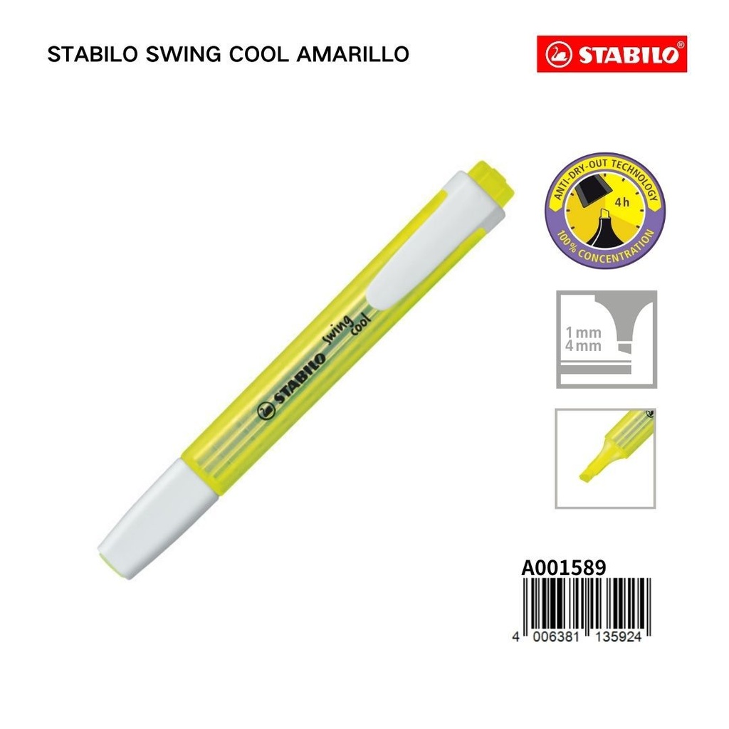 Marcador fluorescente STABILO amarillo 1/4MM - Material escolar