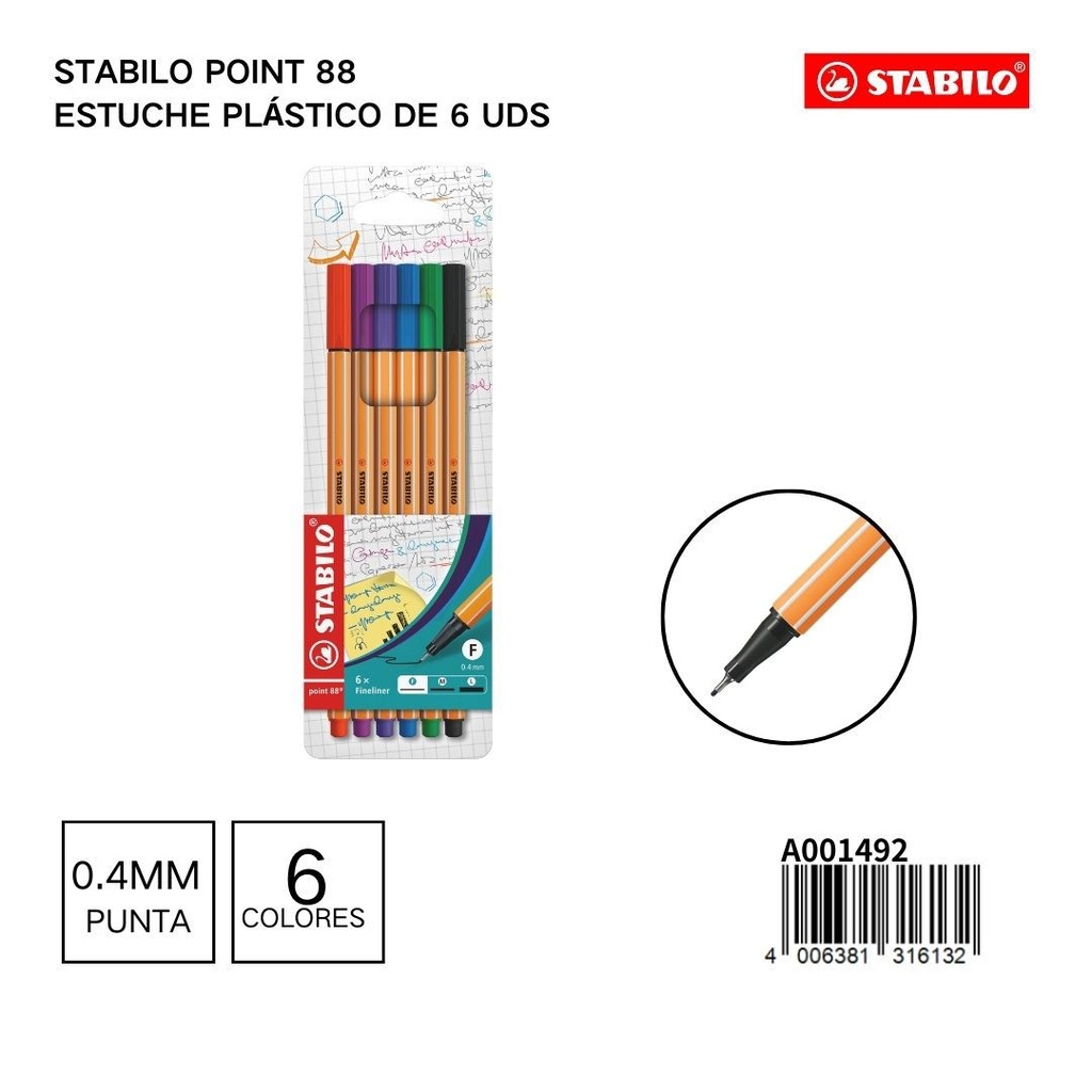 Set de 6 rotuladores STABILO point 88 0,4mm - Artículos de escritura