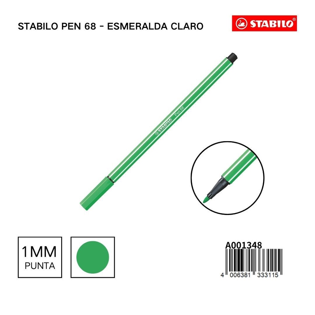 Rotulador STABILO 68 1mm esmeralda claro - Materiales escolares