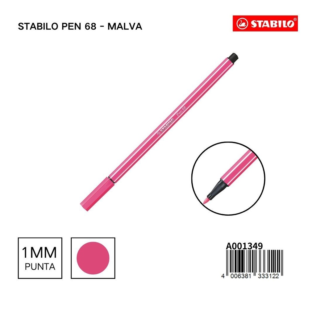 Rotulador STABILO 68 1mm malva - Materiales escolares