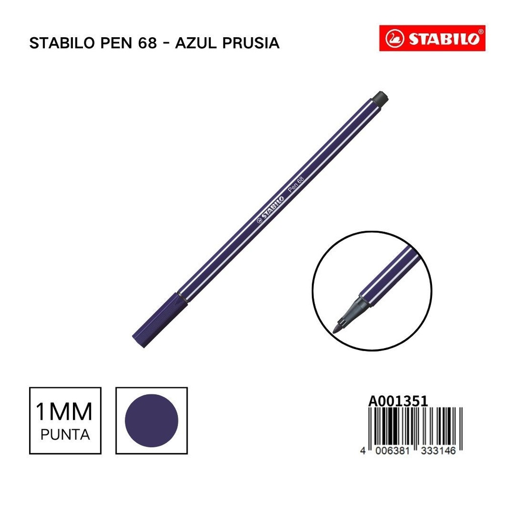 Rotulador STABILO 68 1mm azul Prusia - Materiales escolares