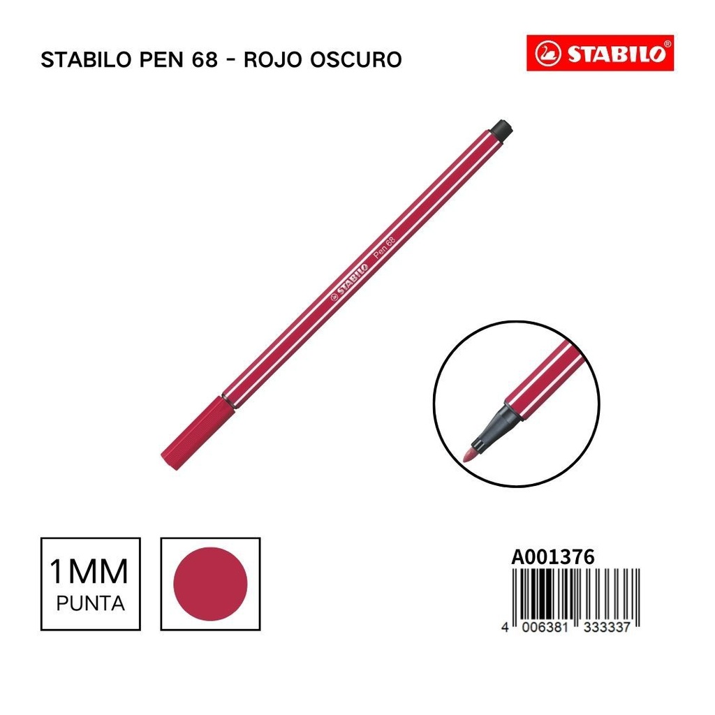Rotulador STABILO 68 1mm rojo oscuro - Materiales escolares