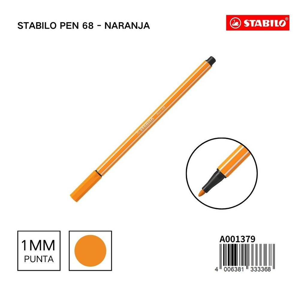 Rotulador STABILO 68 1mm naranja - Materiales escolares