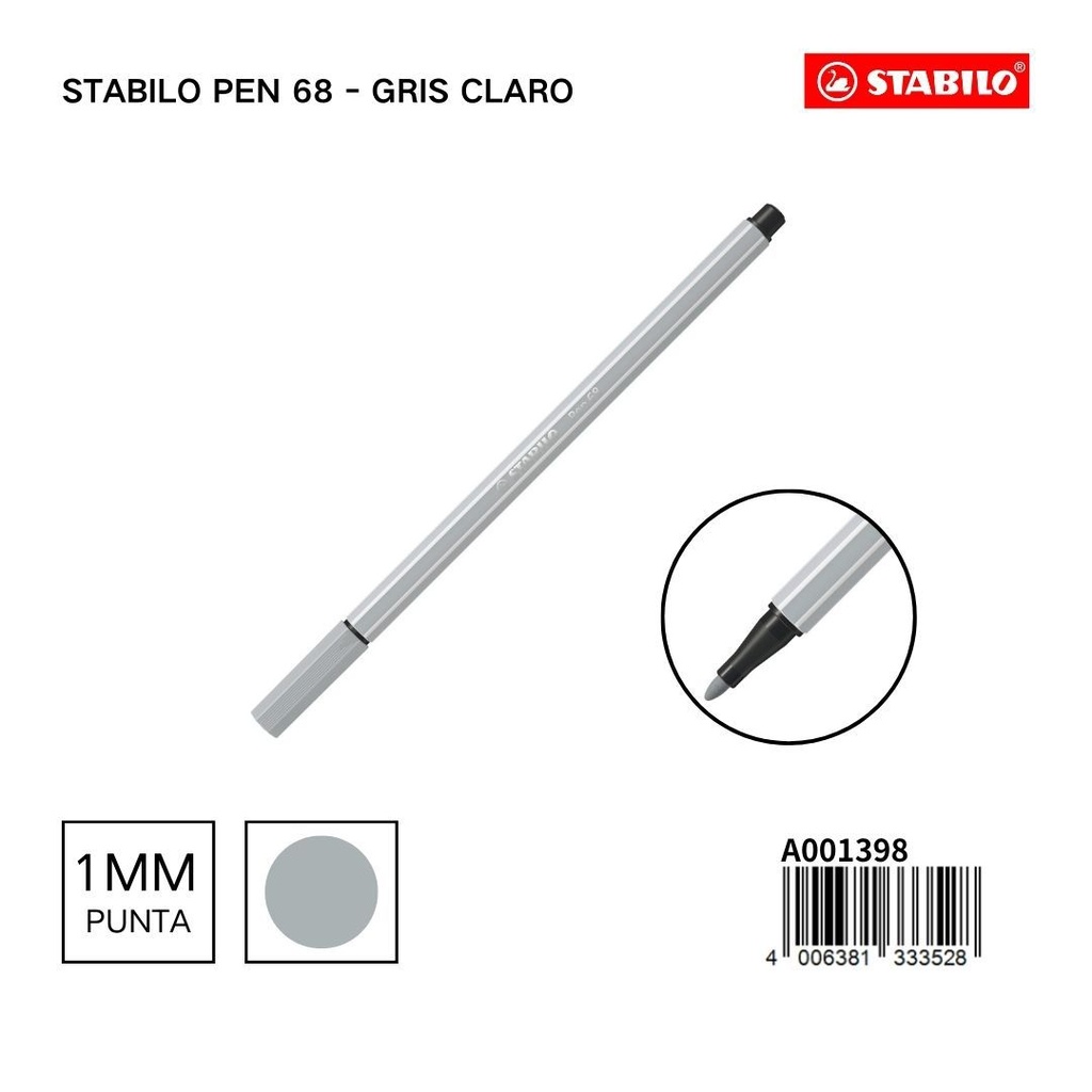 Rotulador STABILO 68 1mm gris claro - Materiales escolares
