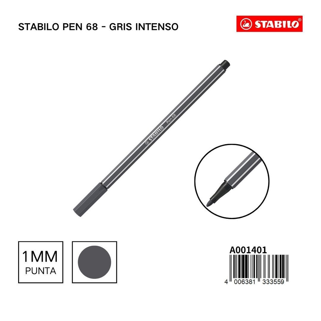 Rotulador STABILO 68 1mm gris intenso - Materiales escolares