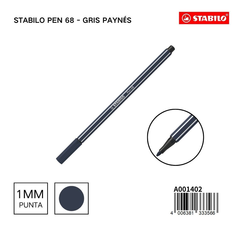 Rotulador STABILO 68 1mm gris Paynés - Materiales escolares