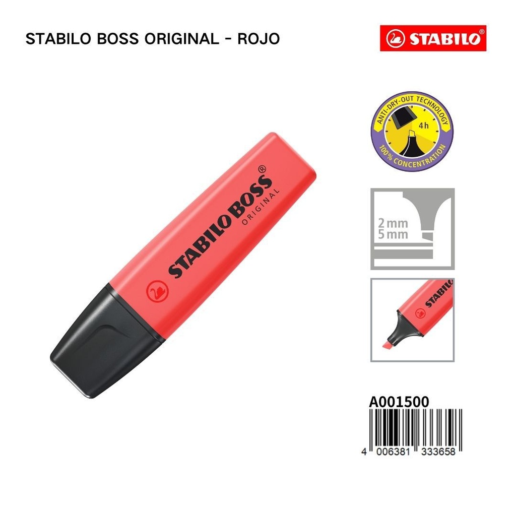 Subrayador STABILO de 2/5mm color rojo - Papelería