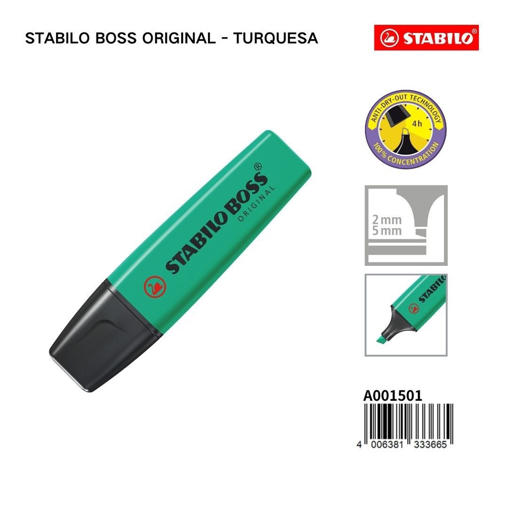 Subrayador STABILO de 2/5mm color turquesa - Papelería