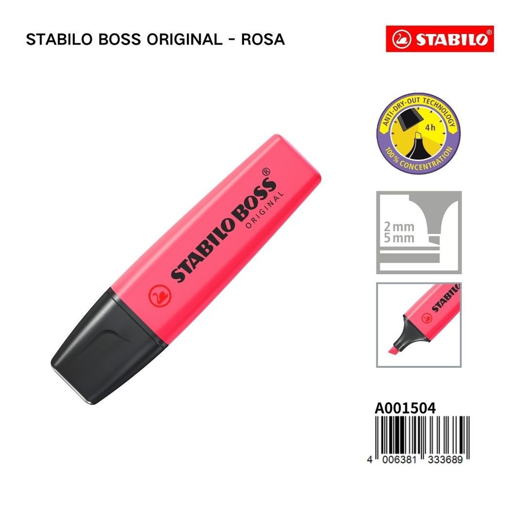 Subrayador STABILO de 2/5mm color rosa - Papelería