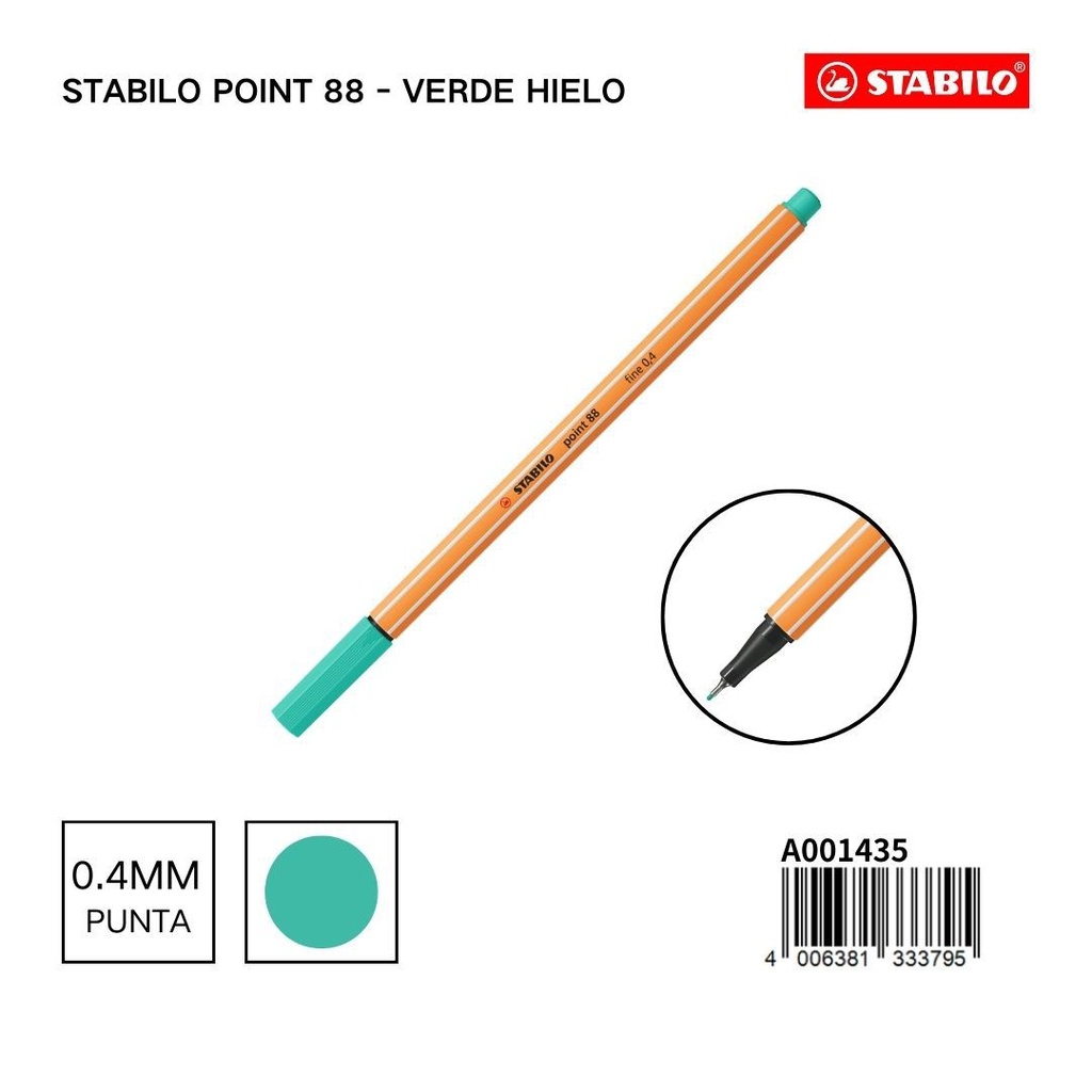 Bolígrafo delgado STABILO point 88 verde hielo - Papelería tropical