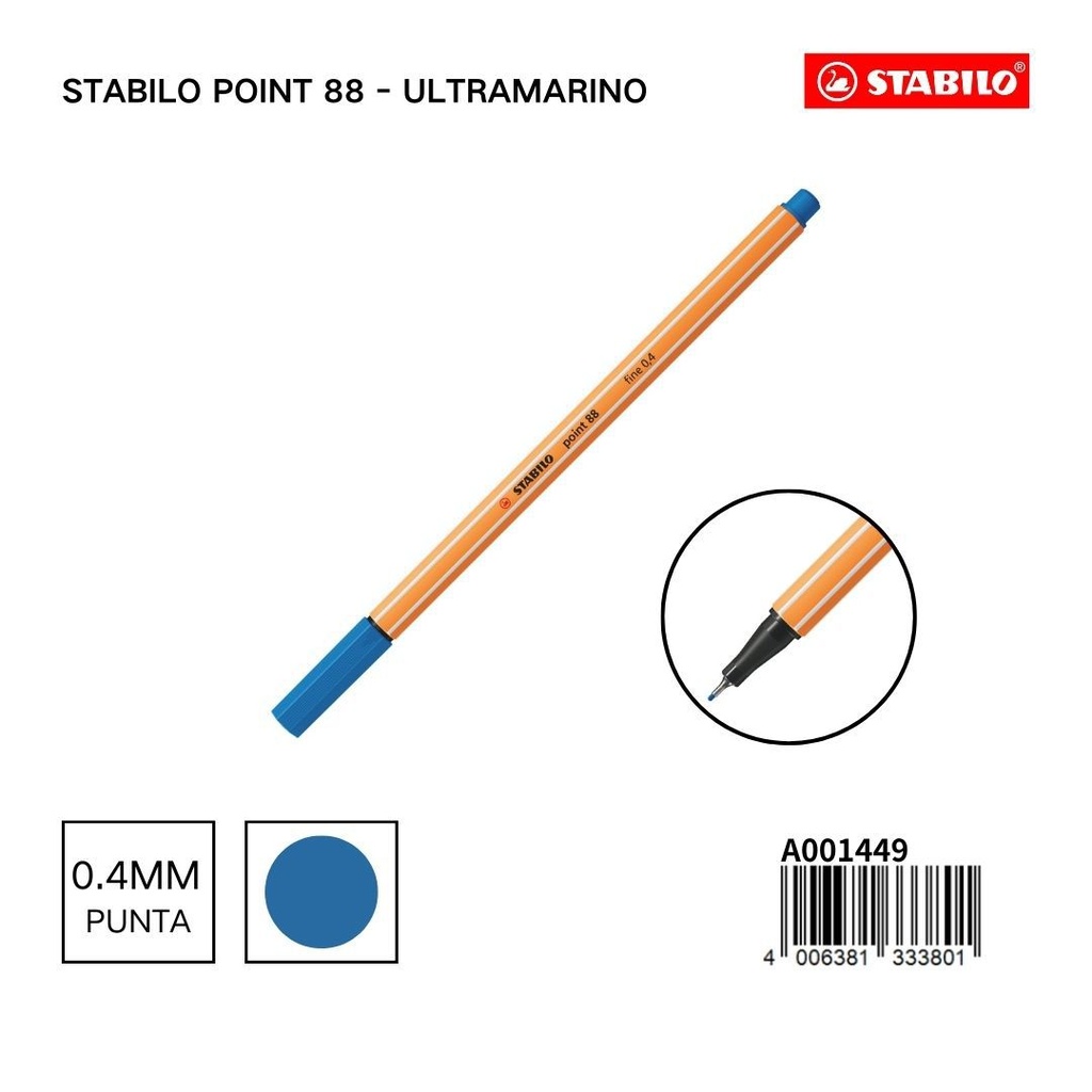 Bolígrafo delgado STABILO point 88 ultramar - Artículos de escritura