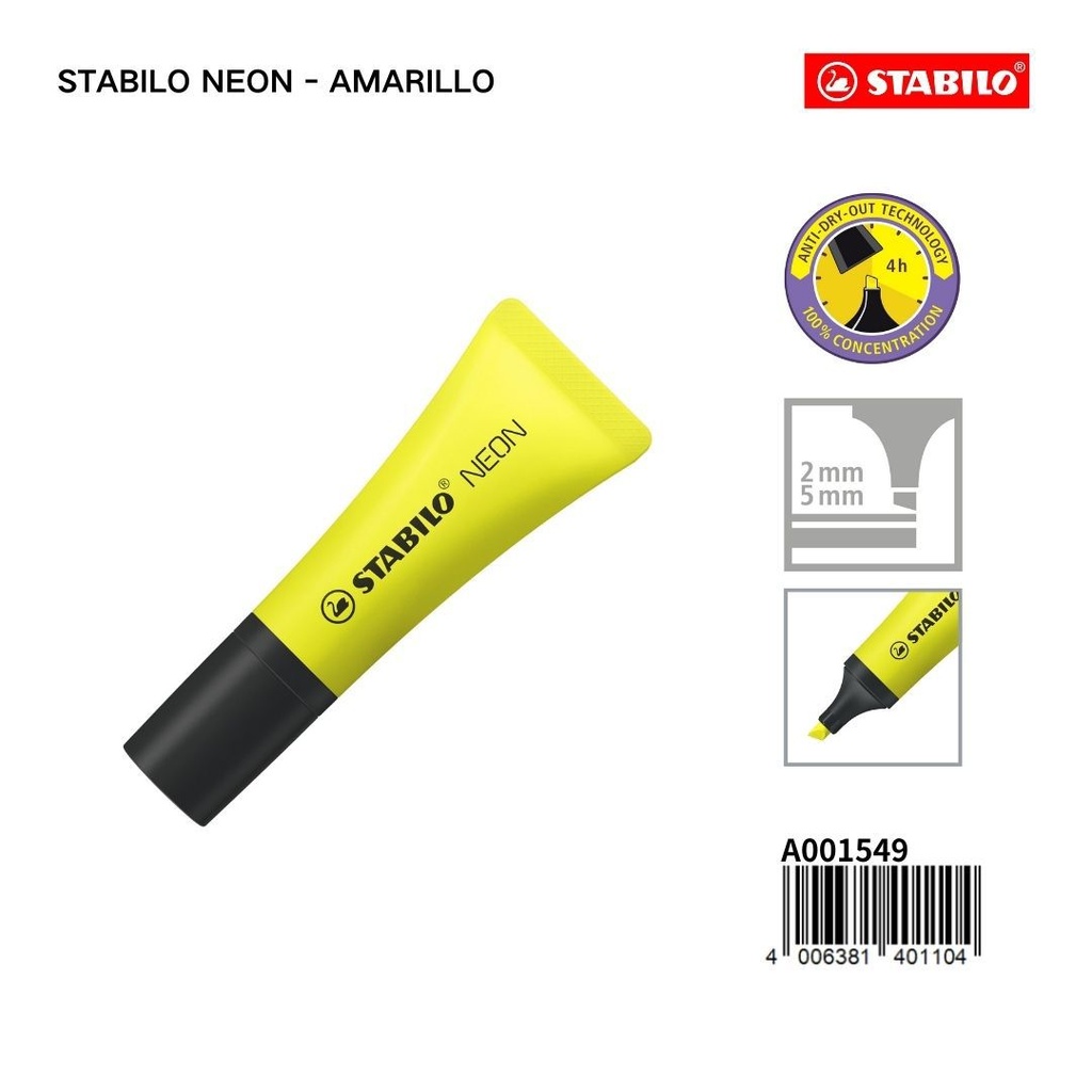 STABILO NEON - amarillo - Marcador Fluorescente Stabilo Amarillo 