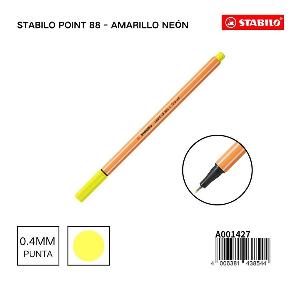 Bolígrafo delgado STABILO point 88 amarillo neón - Artículos creativos