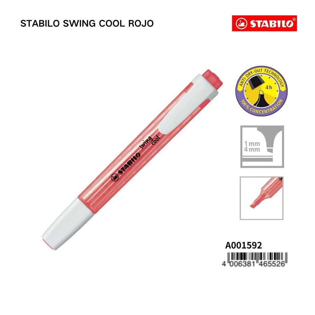 Marcador fluorescente STABILO rojo 1/4MM - Material escolar