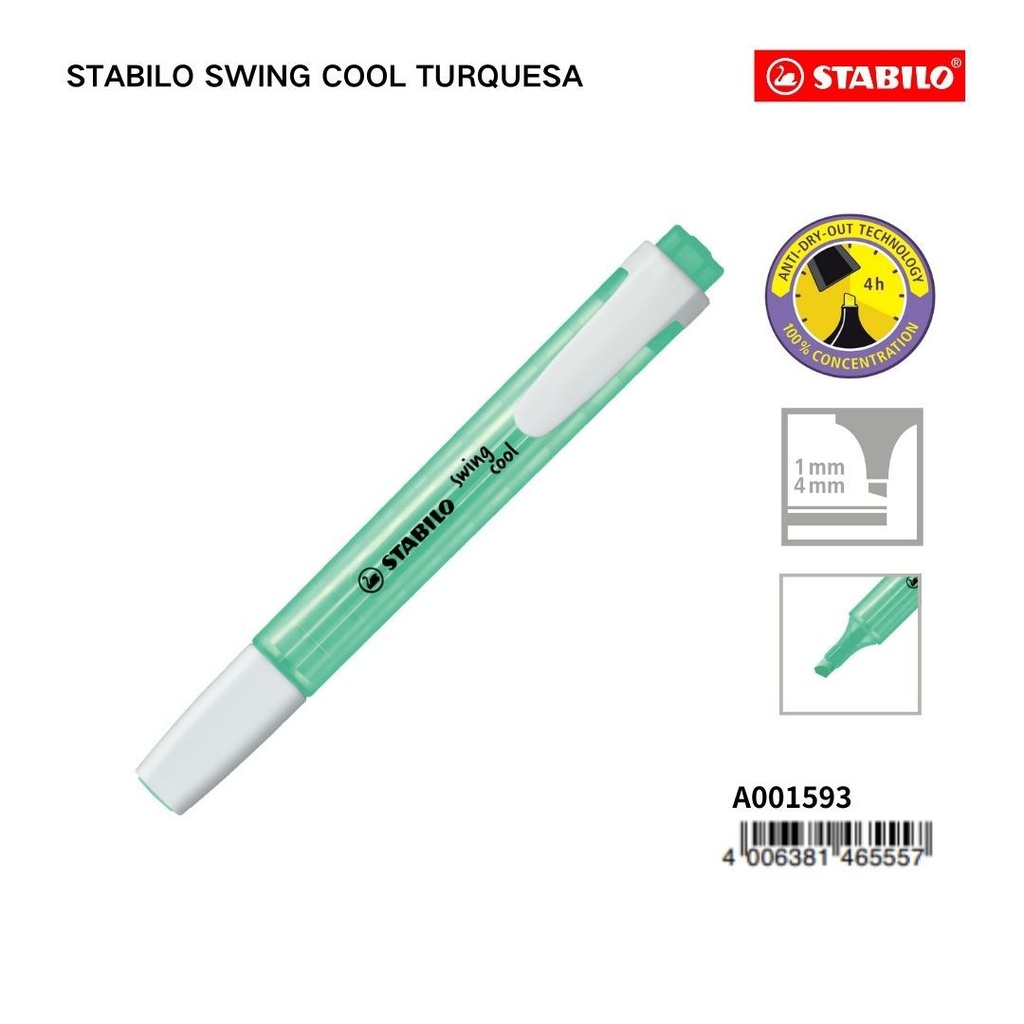 Marcador fluorescente STABILO turquesa 1/4MM - Material escolar