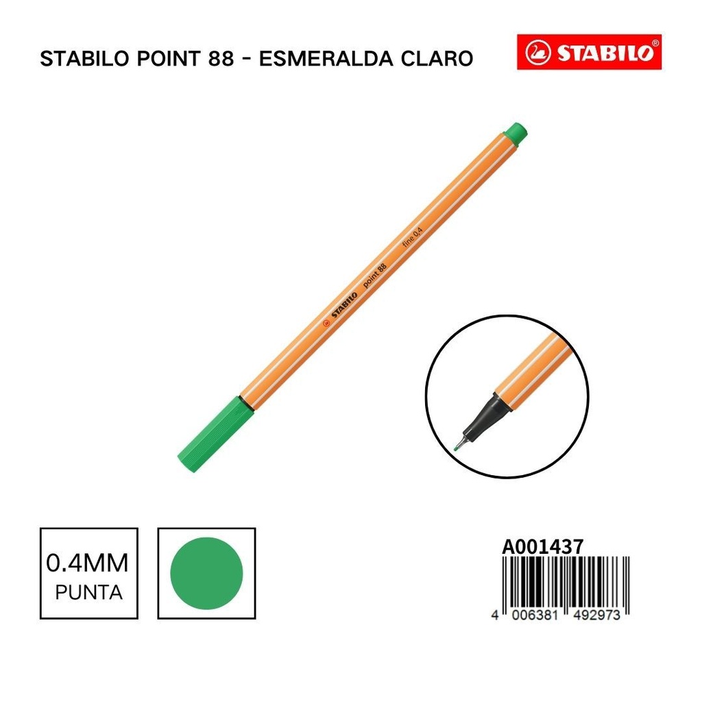 Bolígrafo delgado STABILO point 88 esmeralda claro - Papelería suave