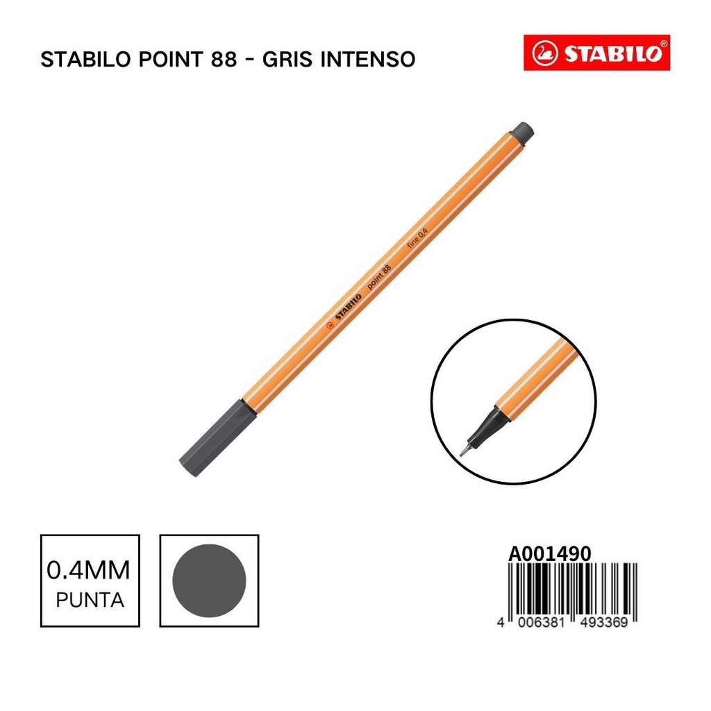 Bolígrafo delgado STABILO point 88 gris azulado intenso - Herramientas creativas