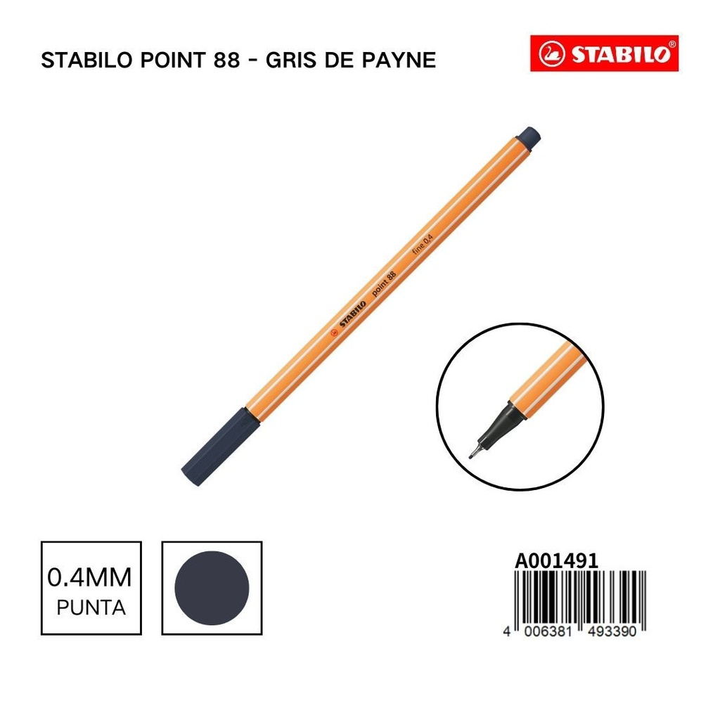 Bolígrafo delgado STABILO point 88 gris paynes - Papelería elegante