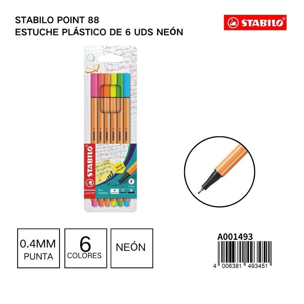 Set de 6 rotuladores fluorescentes STABILO point 88 0,4mm - Artículos de escritura