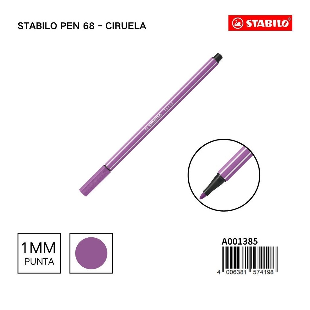 Rotulador STABILO 68 1mm ciruela - Materiales escolares