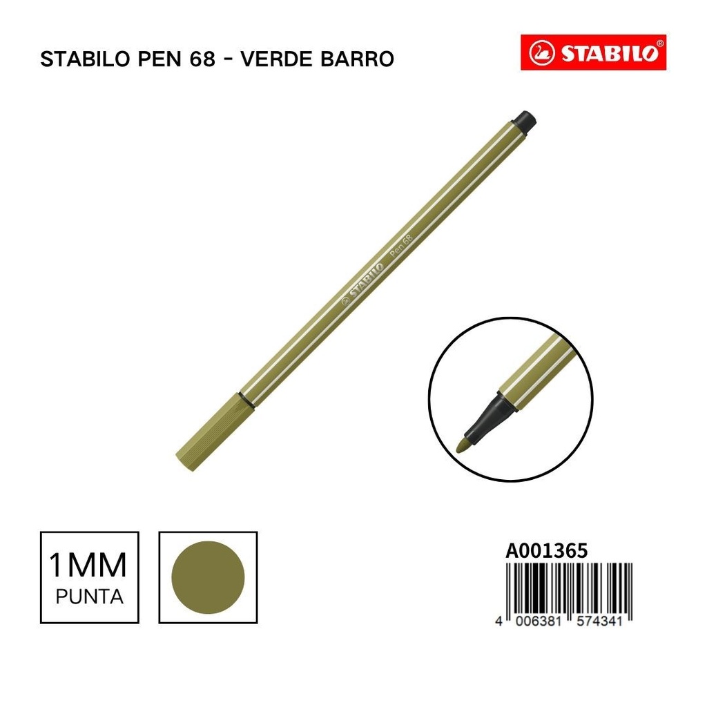 Rotulador Stabilo Pen 68 verde barro, marcadores de escritura