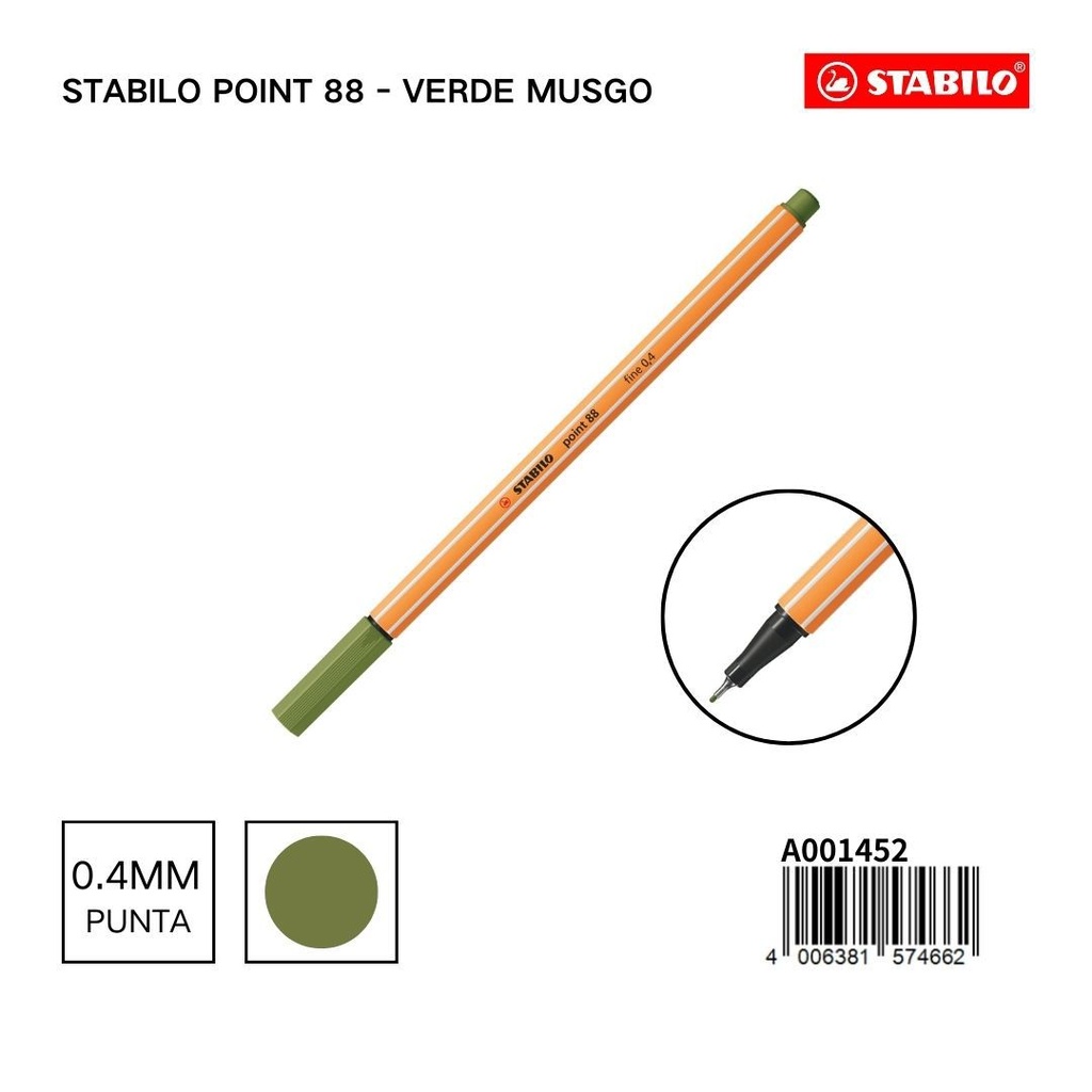 Bolígrafo delgado STABILO point 88 verde musgo - Herramientas de escritura