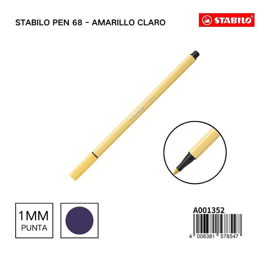 Rotulador STABILO 68 1mm amarillo claro - Materiales escolares
