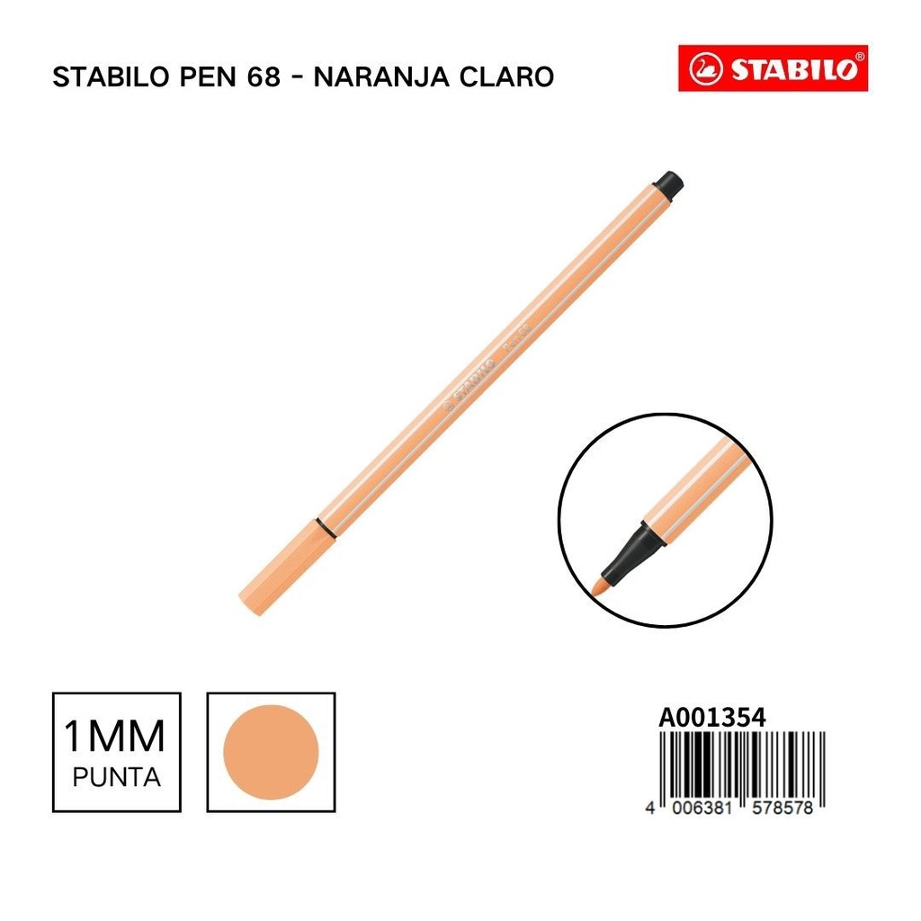 Rotulador acuarelable Stabilo Pen 68 1mm color naranja claro para dibujo