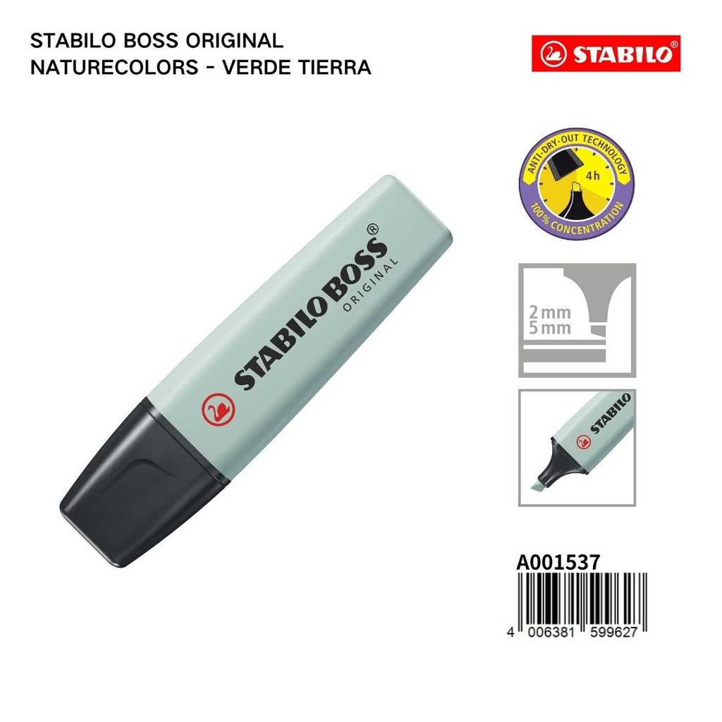 Marcador fluorescente STABILO 2/5mm verde tierra - Material de papelería