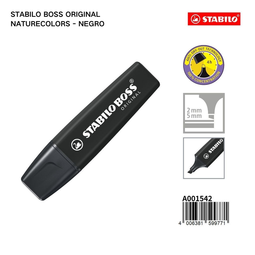 Marcador fluorescente STABILO 2/5mm negro - Material de papelería