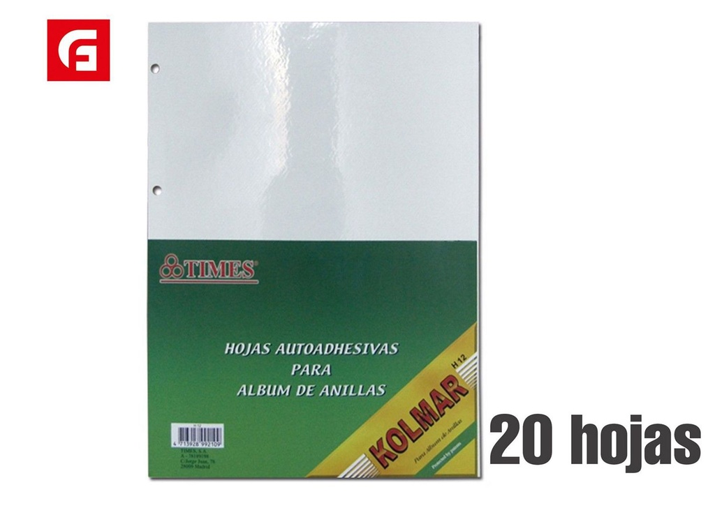 Hojas adhesivas para álbum de anillas 20 hojas - Material de oficina