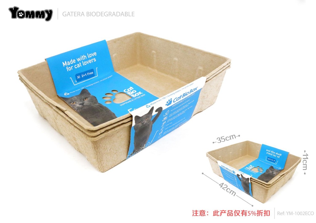 Gatera biodegradable 3 unidades 42x35x11 cm - Accesorios para mascotas