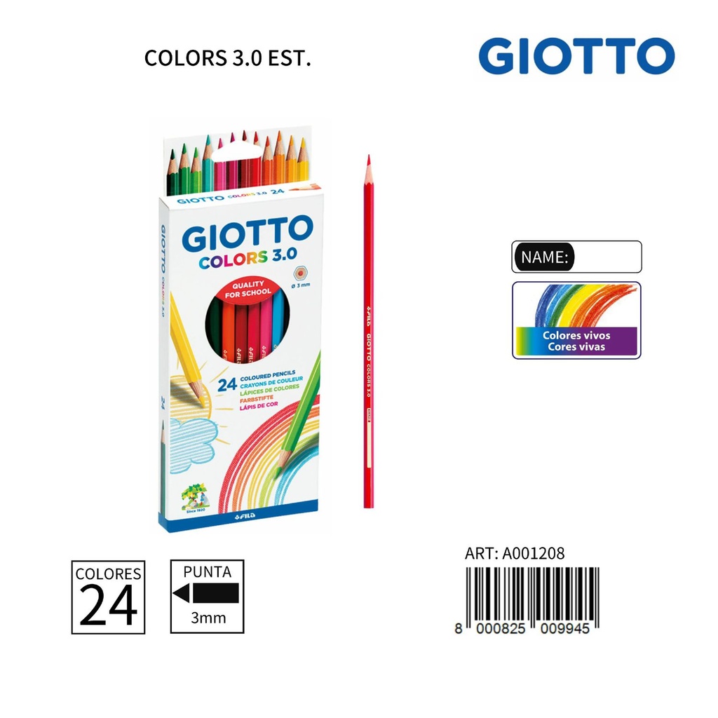 Lápices de colores Giotto 3.0 Est. 24 Uds. - Material de papelería