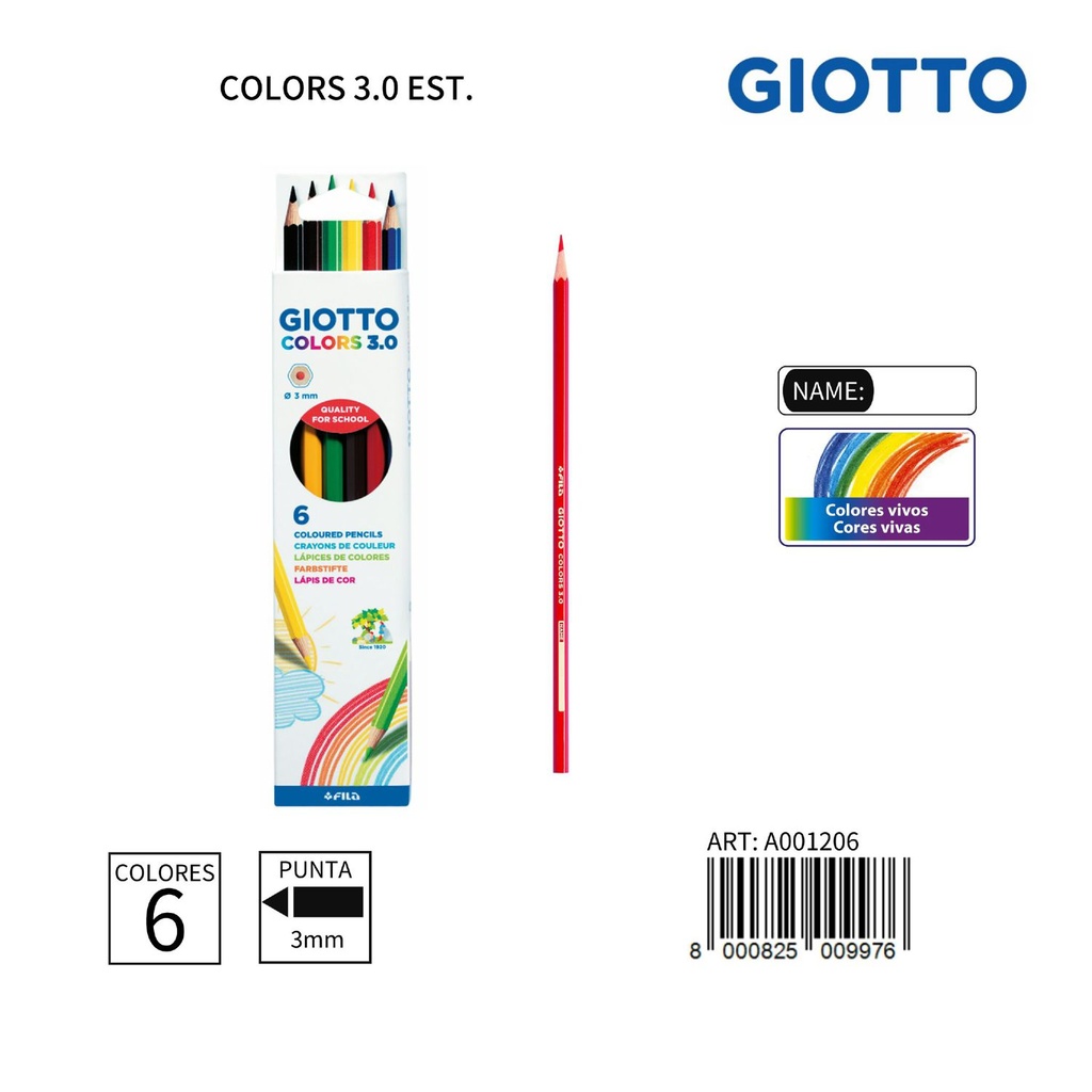 Giotto color lápices 3mm estuche de 6 uds para dibujo y escritura