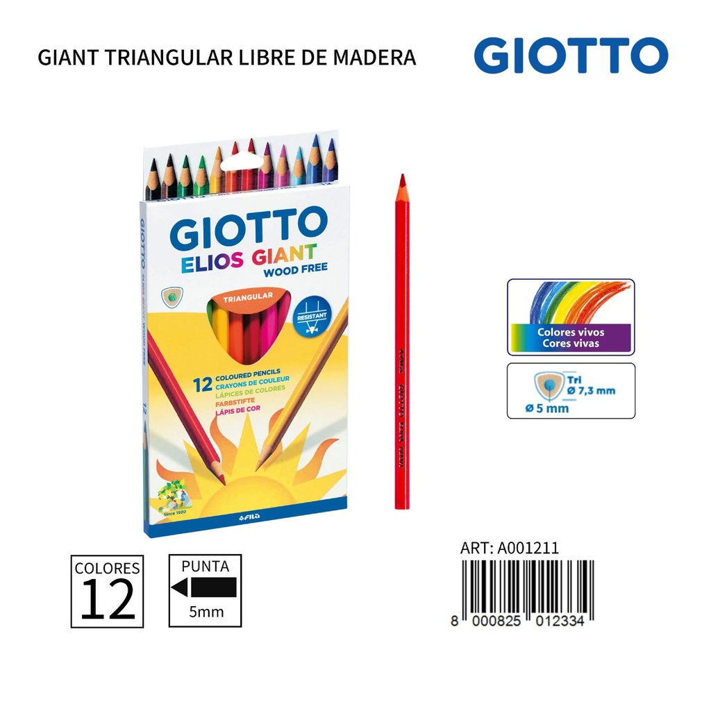 Lápices de colores Giotto no tóxicos 5 mm 12 uds - Artículos de papelería