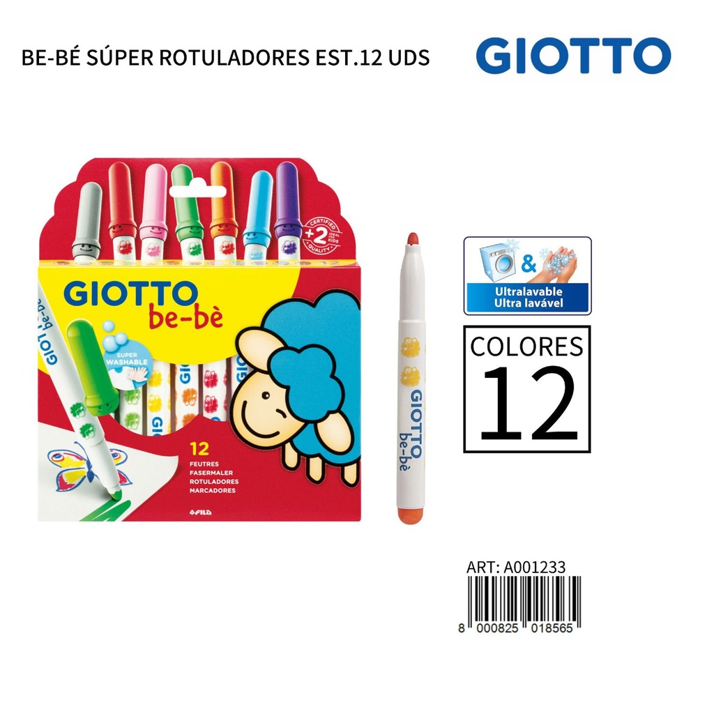 Giotto Be-Bè super rotuladores lavables 12 uds - Material de escritura