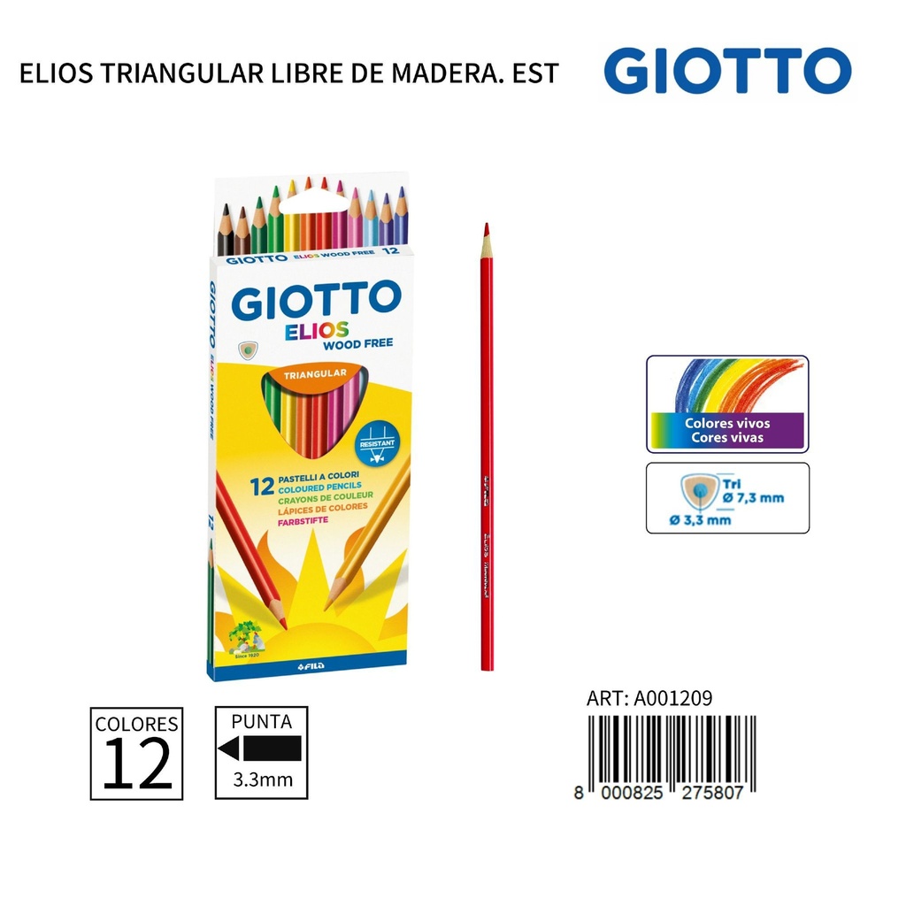 Lápices de colores triangulares sin madera 12 piezas - Papelería