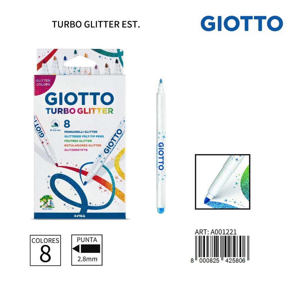 Giotto rotulador con purpurina 2.8 mm 8 unidades - Material de papelería