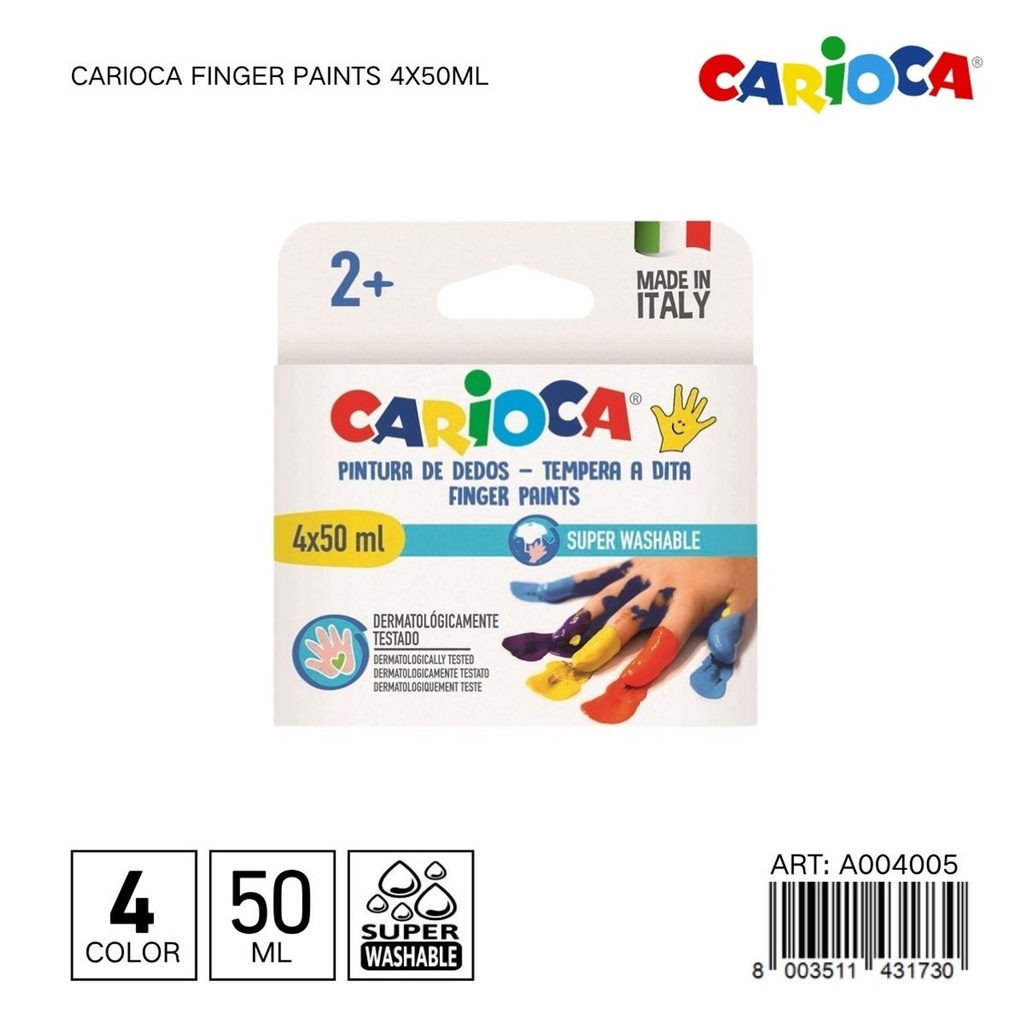 Tempera de dedo 50ml 4 botes para niños y artistas