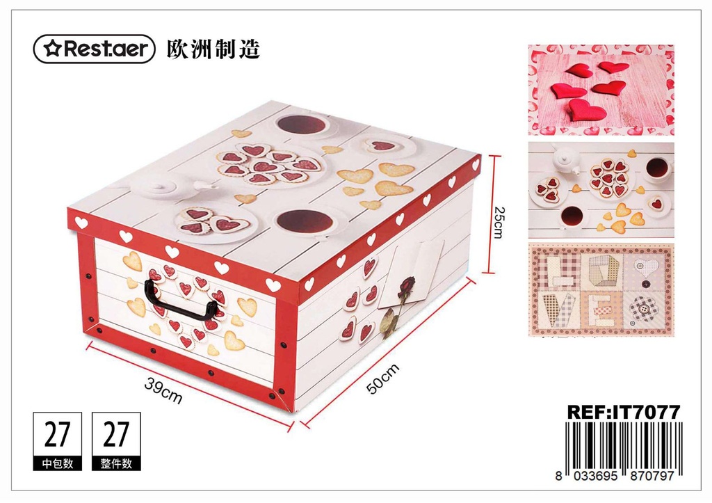 Caja de cartón plegable White Heart 50x39x25 cm - Artículos de regalo