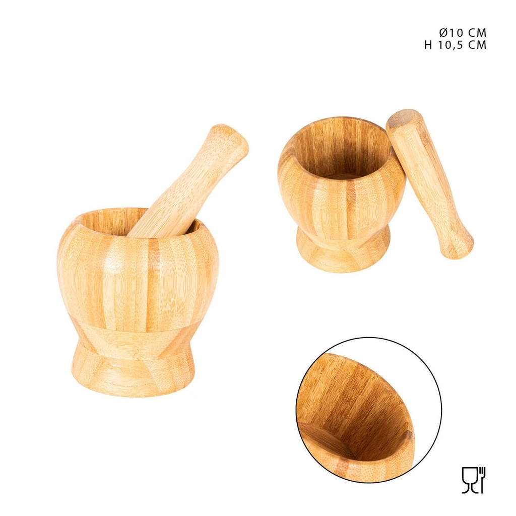Mortero de bambú D10xH10.5cm - Utensilios de cocina