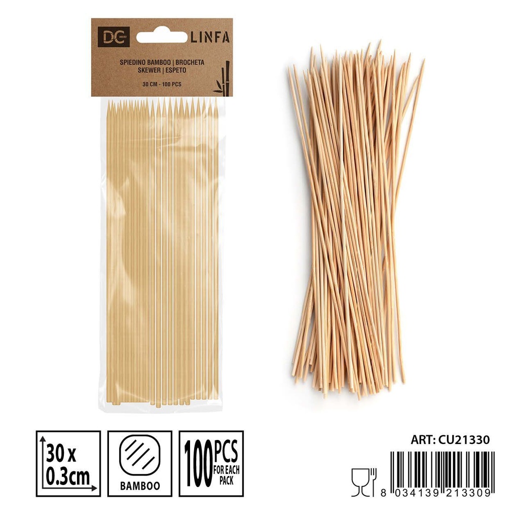 Brochetas de bambú 30X0.3 cm 100 unidades - Accesorios de cocina