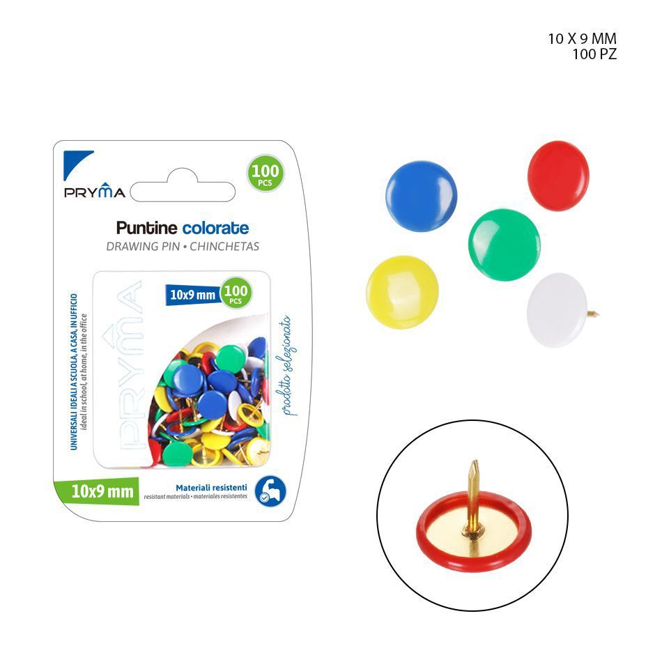 Chinchetas de colores 1x0.9cm (100pz) - Artículos de oficina y escolar