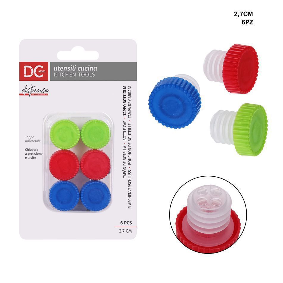 Tapa hermética de colores para botellas 2.7 cm - 6 PZS