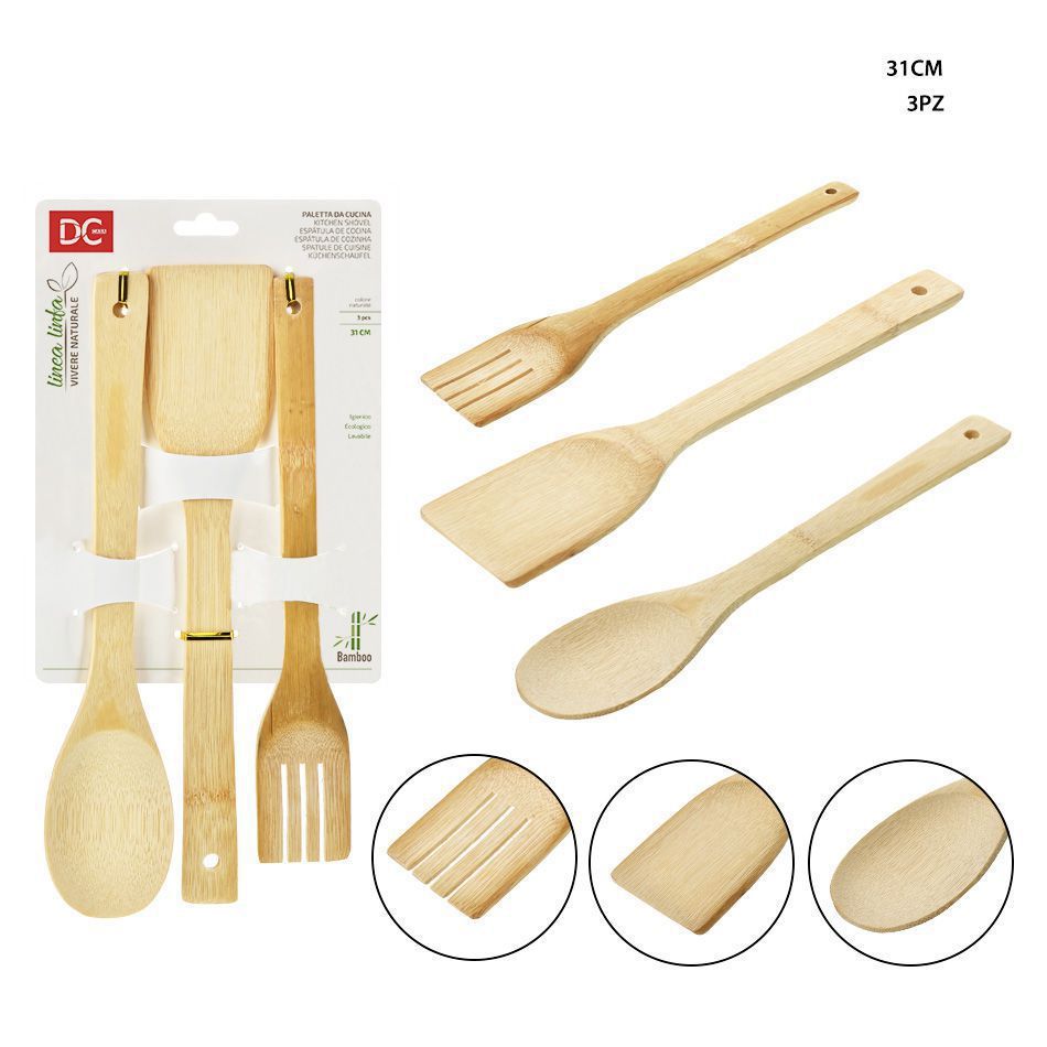Espátula de bambú 3 piezas 31 cm - Utensilios de cocina