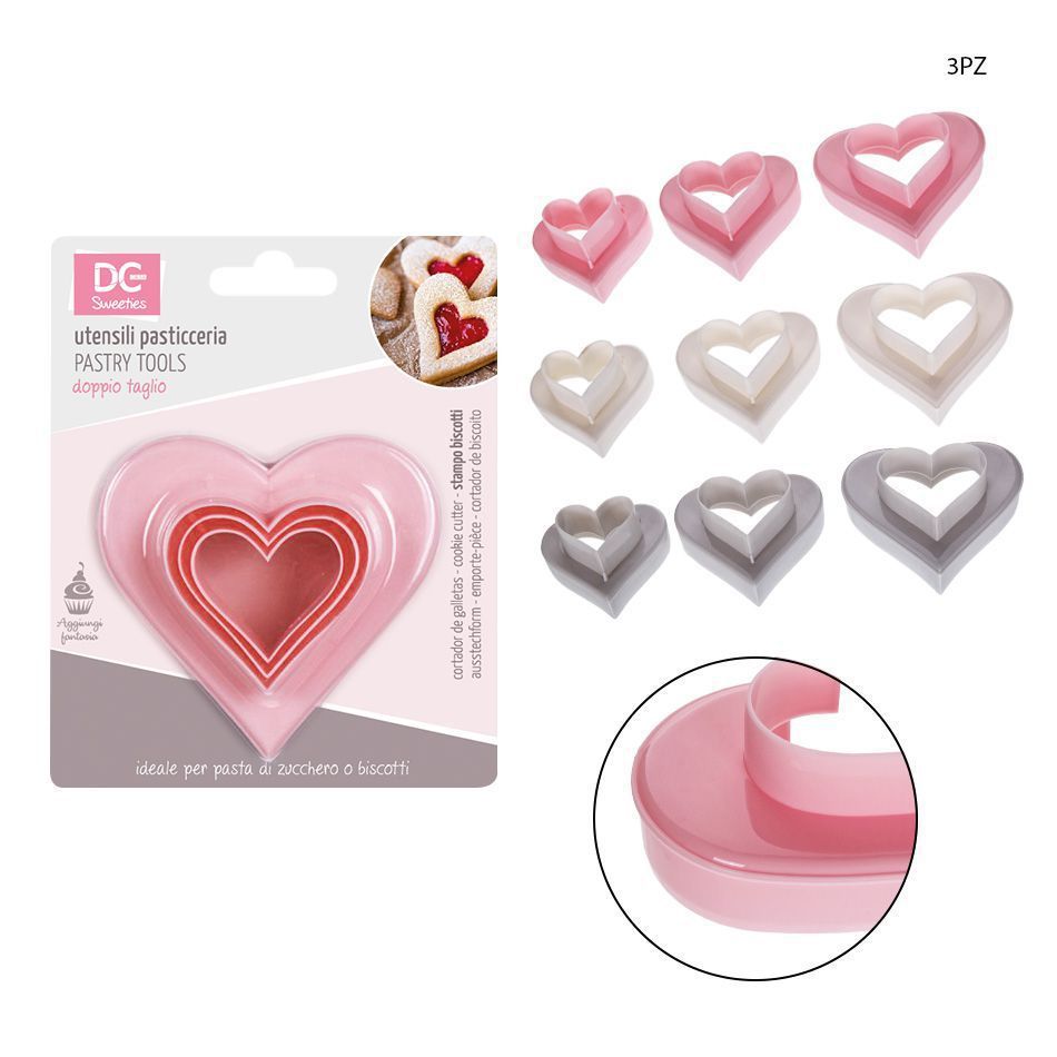Molde de plástico para galletas en forma de corazón 3PZ - Utensilios de repostería