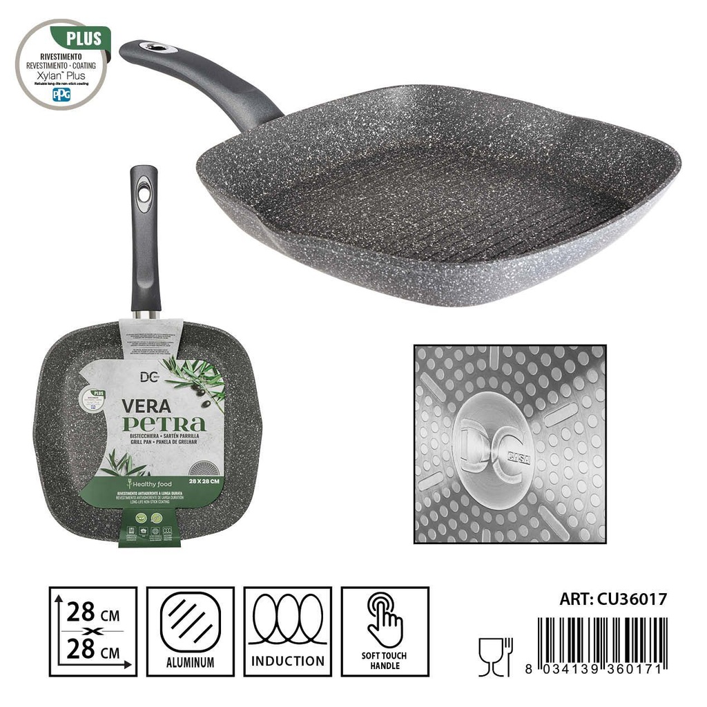 Sartén grill inducción antiadherente 28x28 cm - Utensilios de cocina