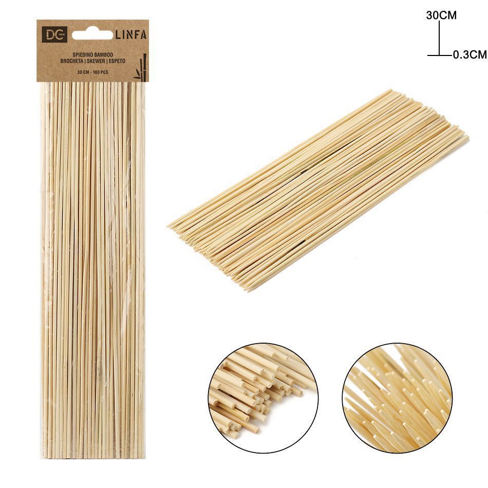 Brochetas de bambú (30X0.3 cm, 100 unidades) - Utensilios de cocina